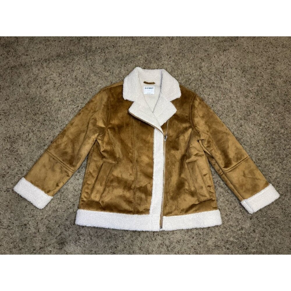 OLD NAVY Faux-Suede Sherpa-Lined Moto Jacket Preppy Mobster Classic LARGE